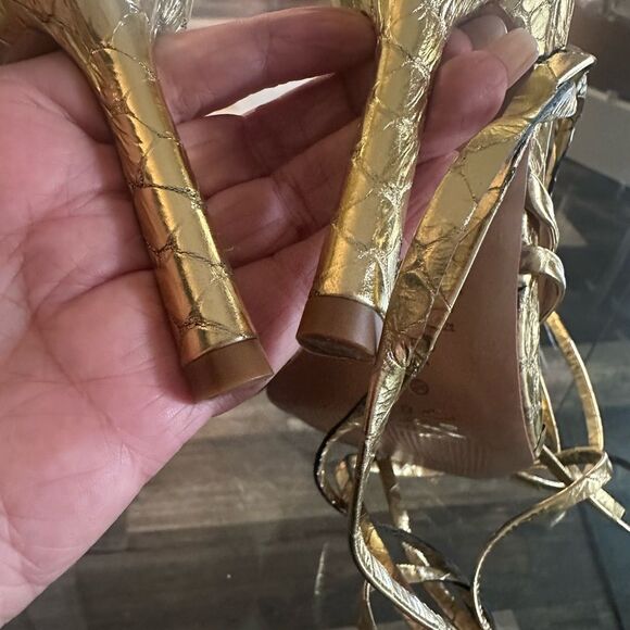 Schutz Gold Strappy Women's Sandals - Picture 11 of 13